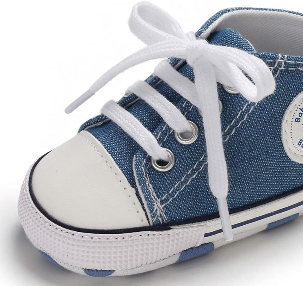 Unisex Baby Boys Girls High Top Sneaker Soft Anti-Slip Sole Newborn Infant First Walkers Canvas Denim Shoes