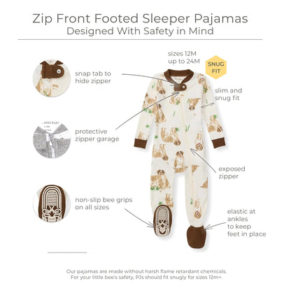 Burt's Bees Baby Pajamas, Zip-Front Non-Slip Unisex Footed Sleeper Pjs, Organic Cotton 18 Months St Bernard Dog 1