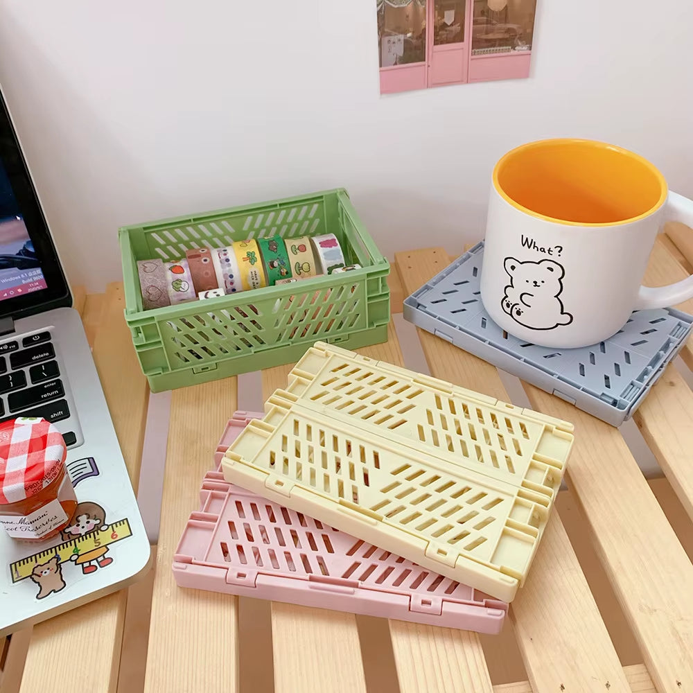 6 Styles Plastic Stackable Foldable Stationary Holder Simple Cute Student Office Desktop Storage Stationery Organizer